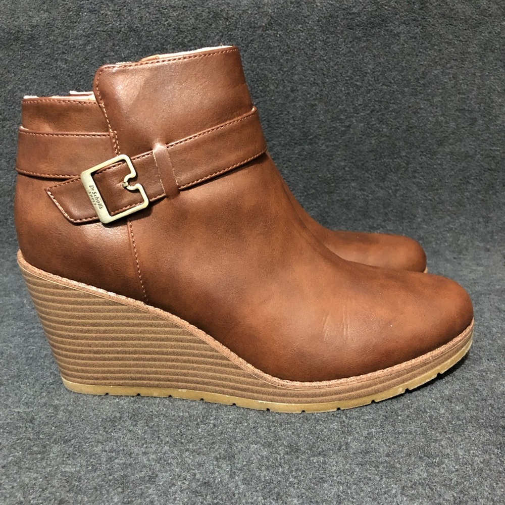 Dr Scholls Boots Womens 9.5 M One Up Wedge Booties Brown Zip Buckle Round Toe